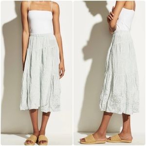 VINCE Asymmetrical Hem Tiered Crinkle Midi Skirt Mint Small NWT Pleated